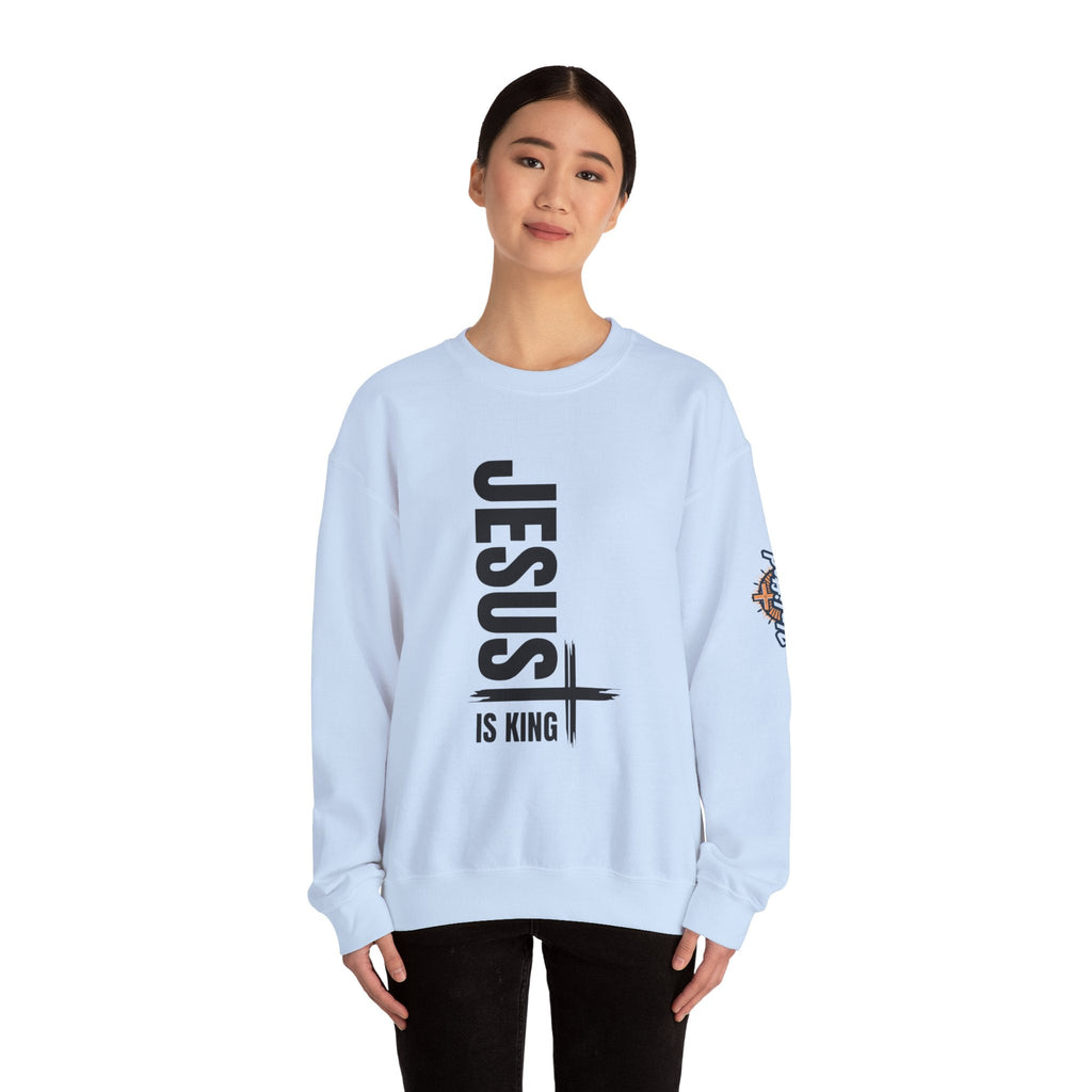 Jesus Is King Sweatshirt | Modern Typographic Cross Christian Sweatshirt Printify