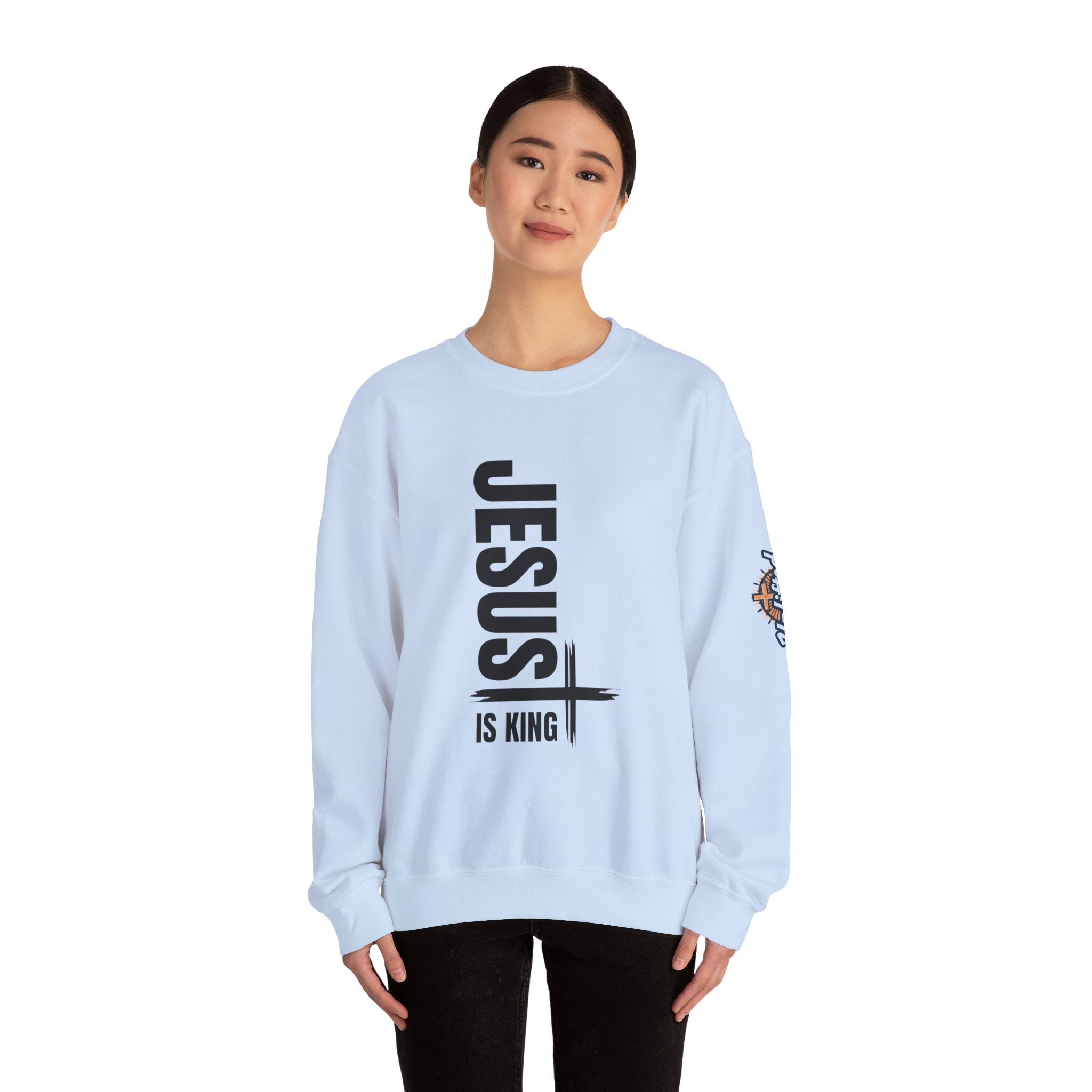 Jesus Is King Sweatshirt | Modern Typographic Cross Christian Sweatshirt Printify