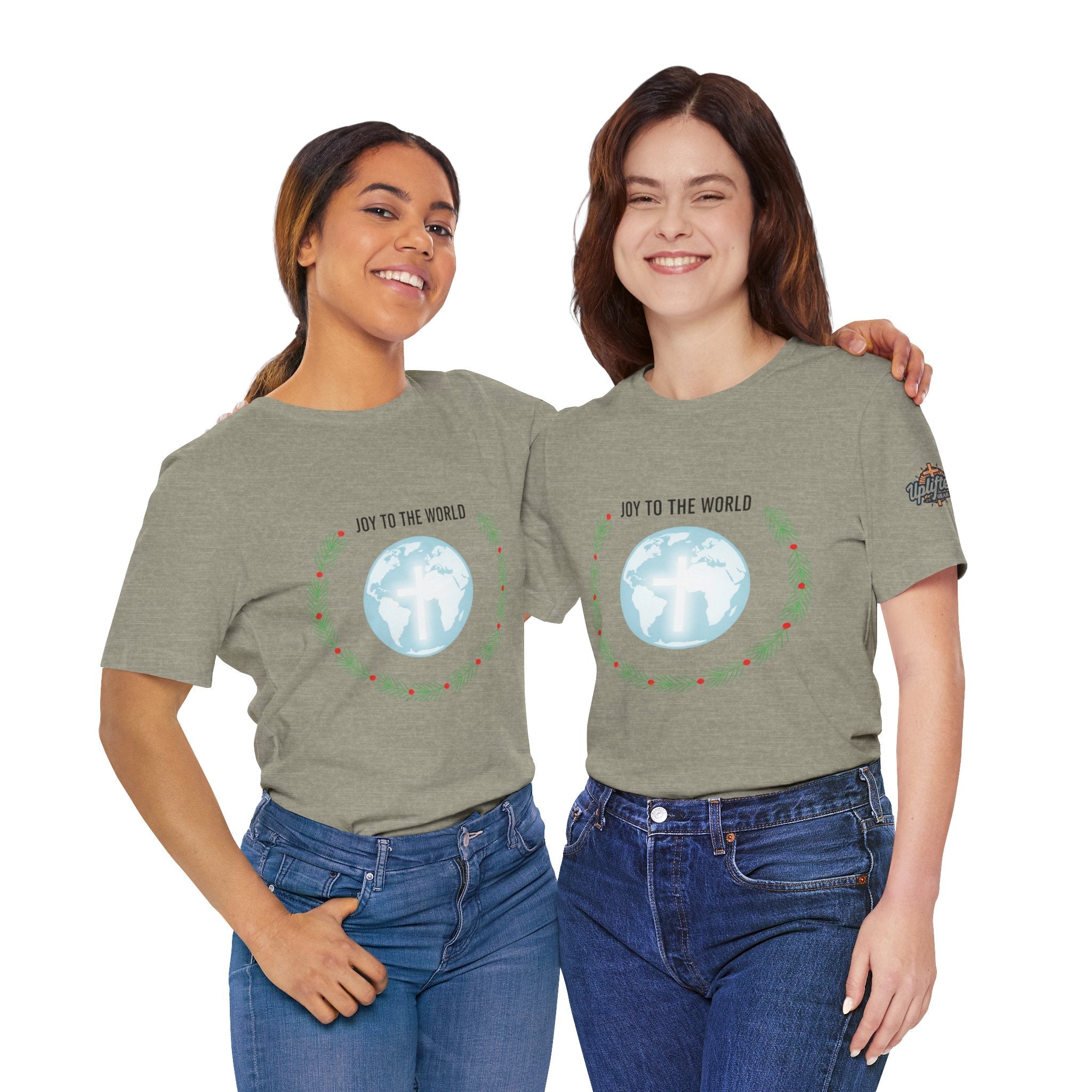 Joy to the World T-shirt – Wreath Earth Nativity Christian Christmas T-shirt for Isaiah 9:6 Holiday Faith & Festive Joy Printify