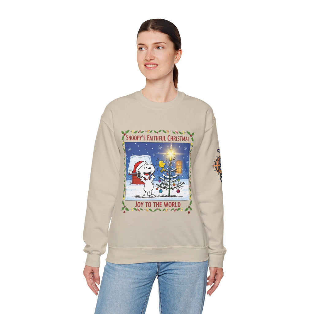 🎄 Faithful Christmas Friends – Christian Holiday Sweatshirt | Festive Tree & Cartoon Duo | Heartwarming Christmas Tee by Uplifted Gear Printify