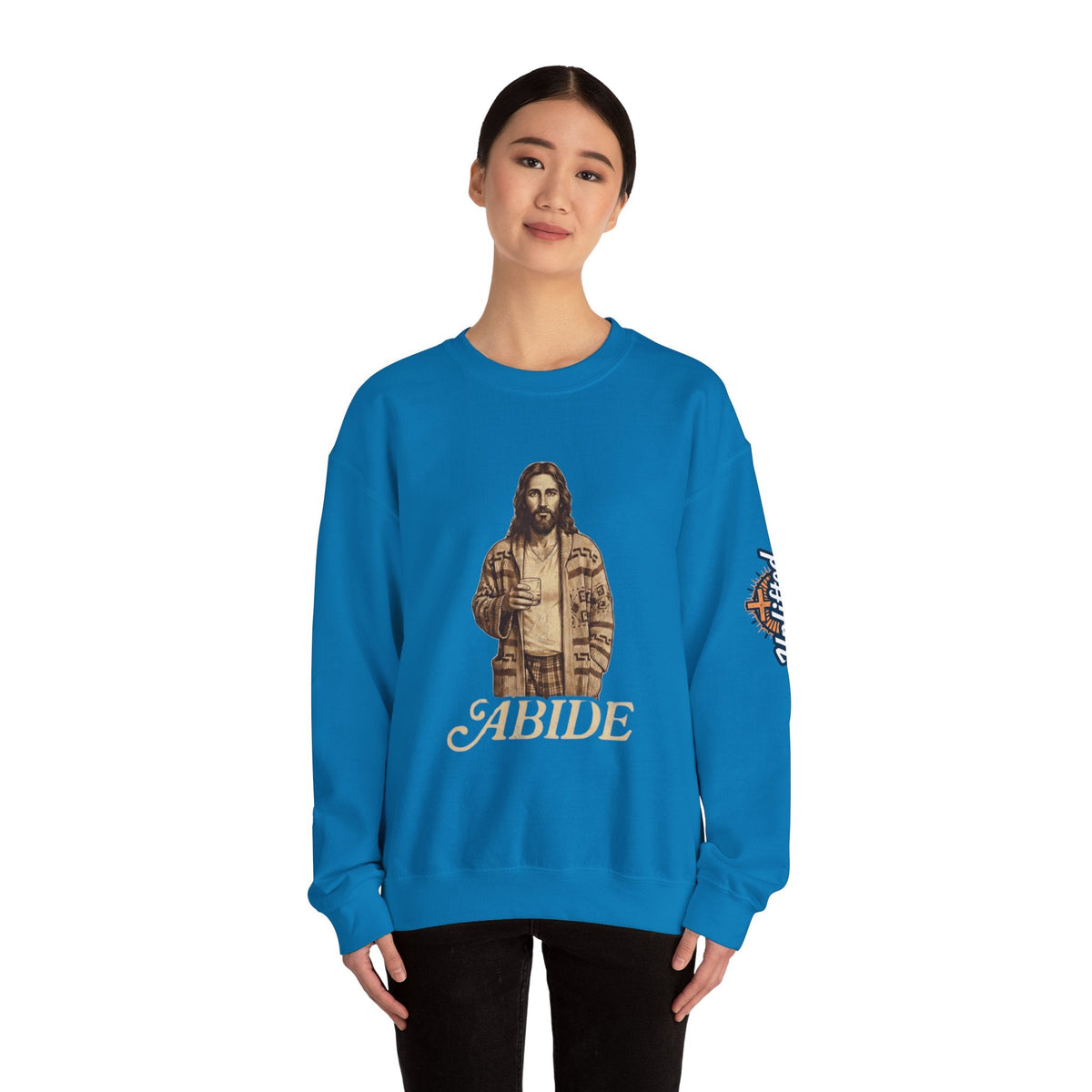 Abide Jesus Sweatshirt — Vintage 'The Dude' Religious Graphic Sweatshirt Printify