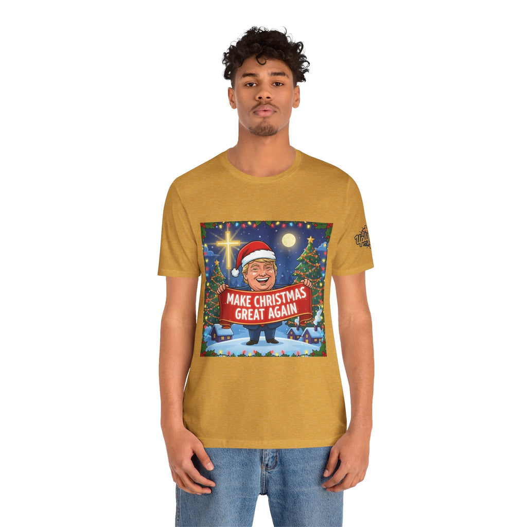 🎄 Make Christmas Great Again – Patriotic Christian Christmas T-Shirt | Bold Holiday Faith Tee | Red & White Banner Design | Uplifted Gear Printify