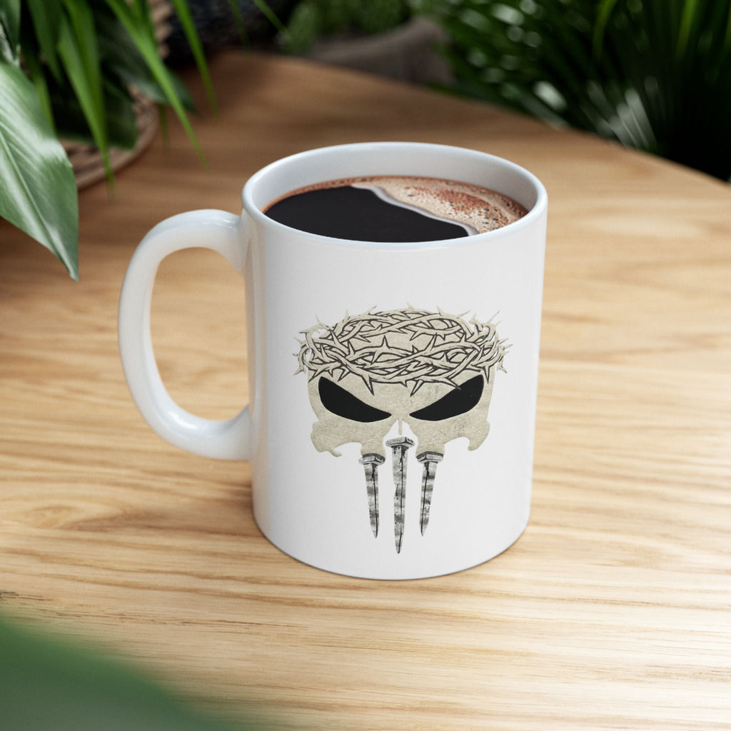 Christian Skull Coffee Mug — Crown of Thorns “Warrior Faith” (11/15 oz) Printify