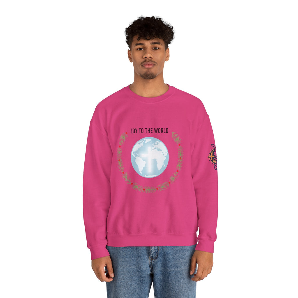 Joy to the World Sweatshirt – Wreath Earth Nativity Christian Christmas Sweatshirt for Isaiah 9:6 Holiday Faith & Festive Joy Printify