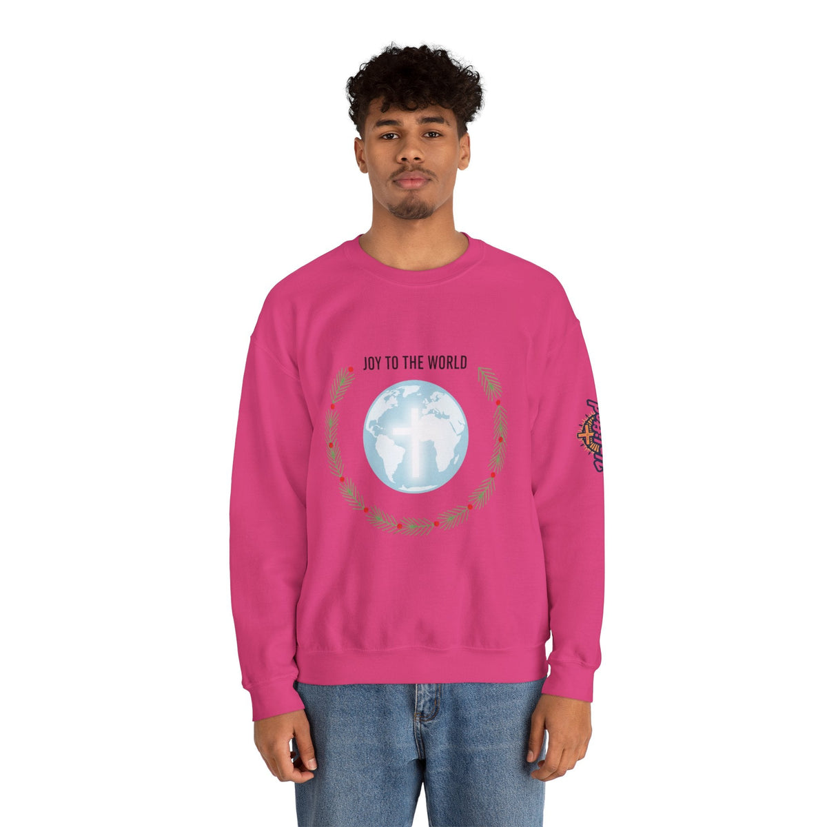 Joy to the World Sweatshirt – Wreath Earth Nativity Christian Christmas Sweatshirt for Isaiah 9:6 Holiday Faith & Festive Joy Printify