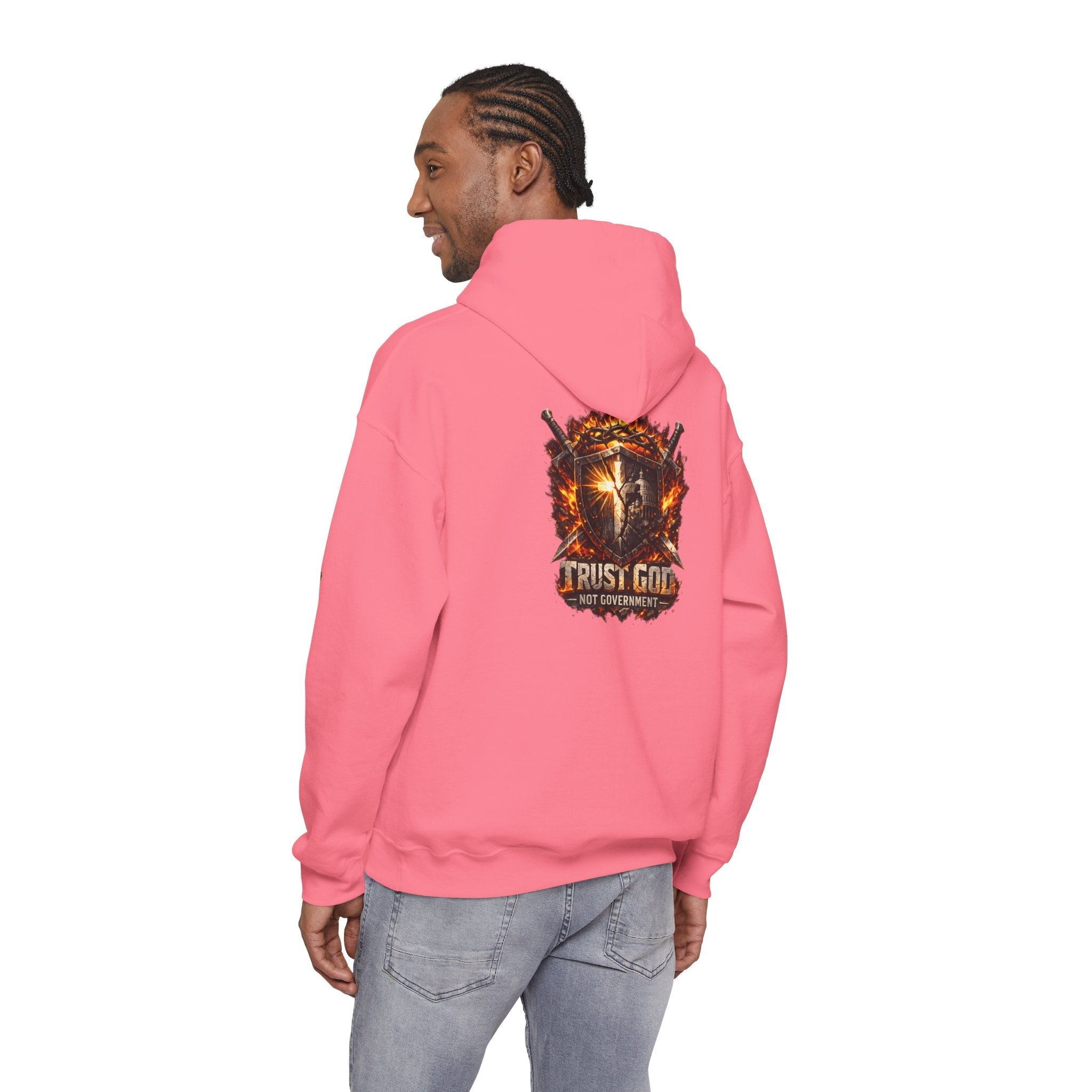 Trust God Not Government Shield Hoodie — Patriotic Christian Faith Hoodie Printify