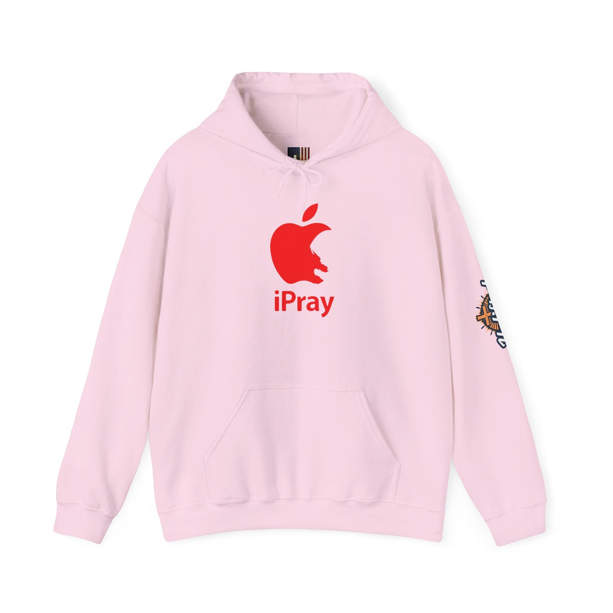 iPray Apple Logo Hoodie — Funny Christian Hoodie (Minimal Red Apple Graphic) Printify