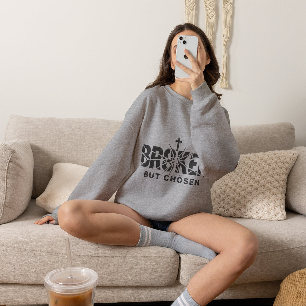 Broken But Chosen Crewneck Sweatshirt Printify
