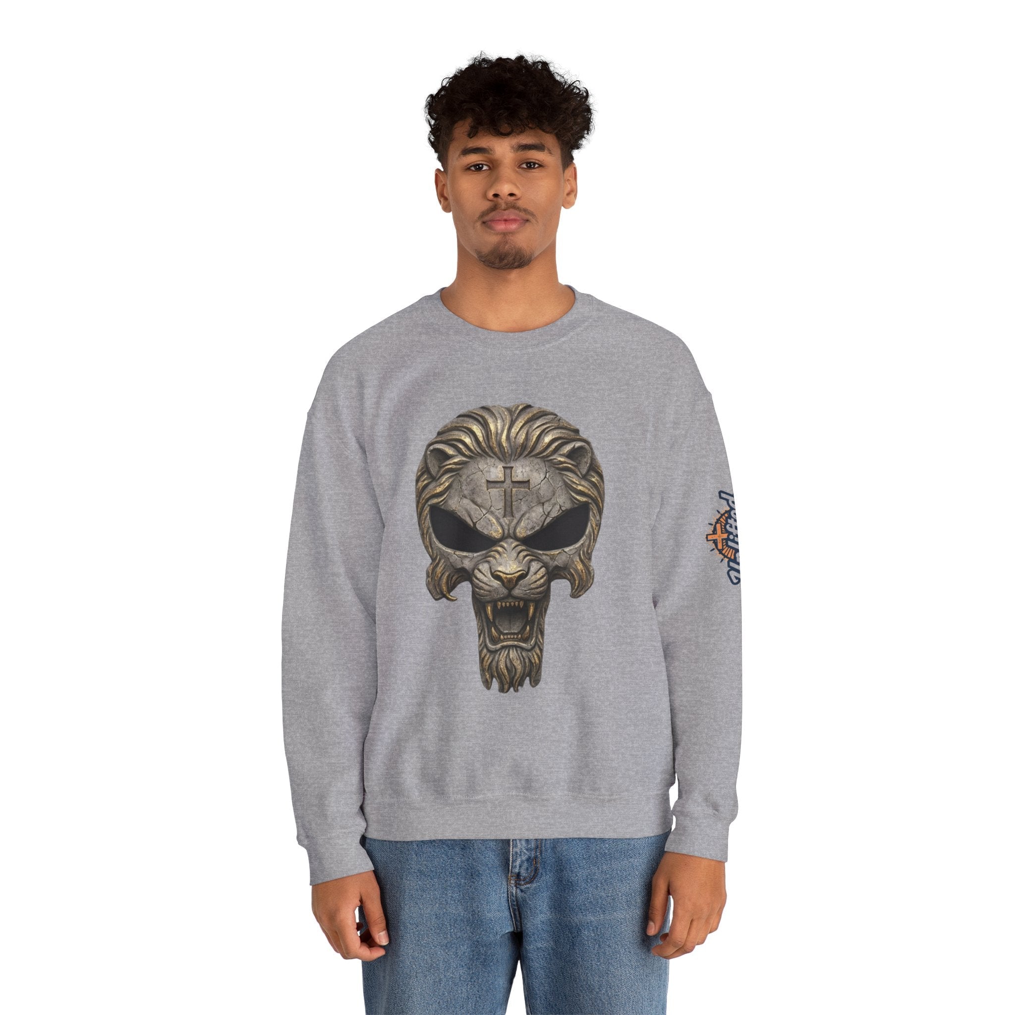 Lion of Judah Skull Christian Sweatshirt - Warrior Faith Cross Sweatshirt Printify