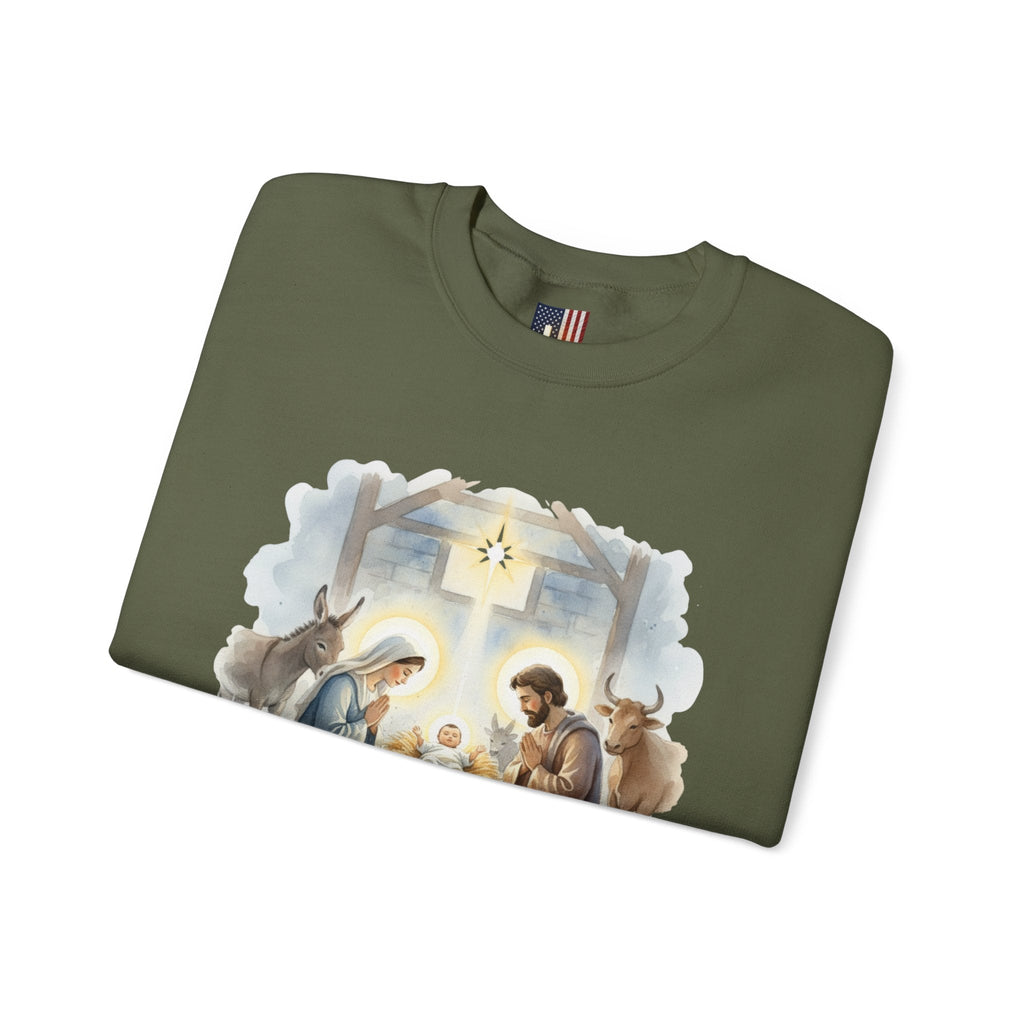 Unto Us a Child is Born Sweatshirt – Isaiah 9:6 Nativity Manger Scene Christian Christmas Sweatshirt for Holy Night Faith Printify