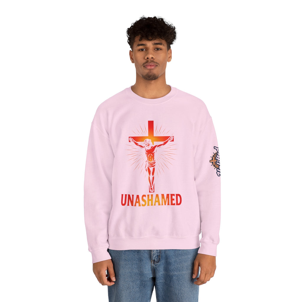 Unashamed Sweatshirt – Romans 1:16 Crucifixion Christian Sweatshirt for Bold Unwavering Faith Printify