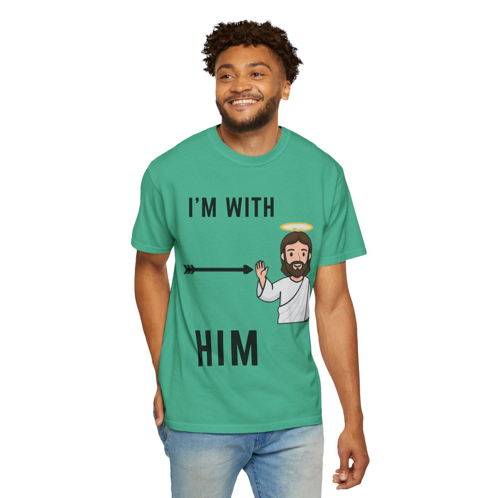 🔥 I’m With Him → Christian T-Shirt | Arrow Pointing to Jesus | Minimalist Faith Tee | Subtle Cross Design | Bible-Inspired Apparel by Uplifted Gear Printify