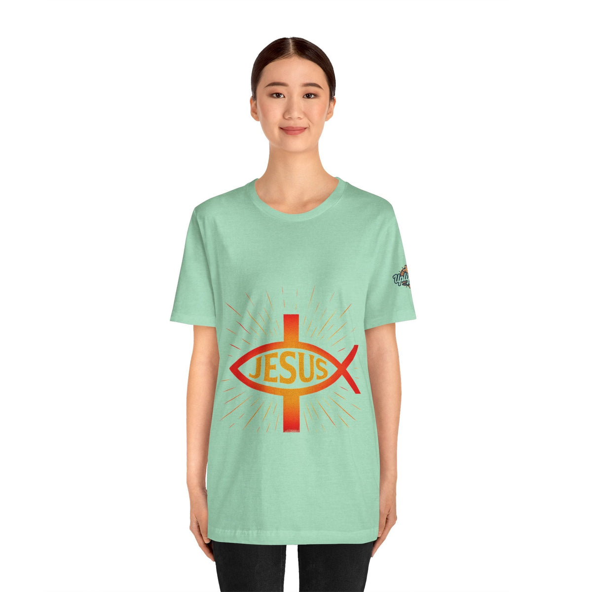 Jesus Ichthys T-shirt – Christian Fish Symbol with Cross & Jesus Inscription T-shirt for Eternal Faith & Streetwear Printify