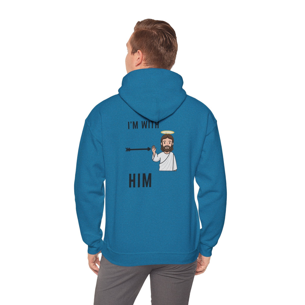 🔥 I’m With Him → Christian Hoodie | Arrow Pointing to Jesus | Minimalist Faith Tee | Subtle Cross Design | Bible-Inspired Apparel by Uplifted Gear Printify