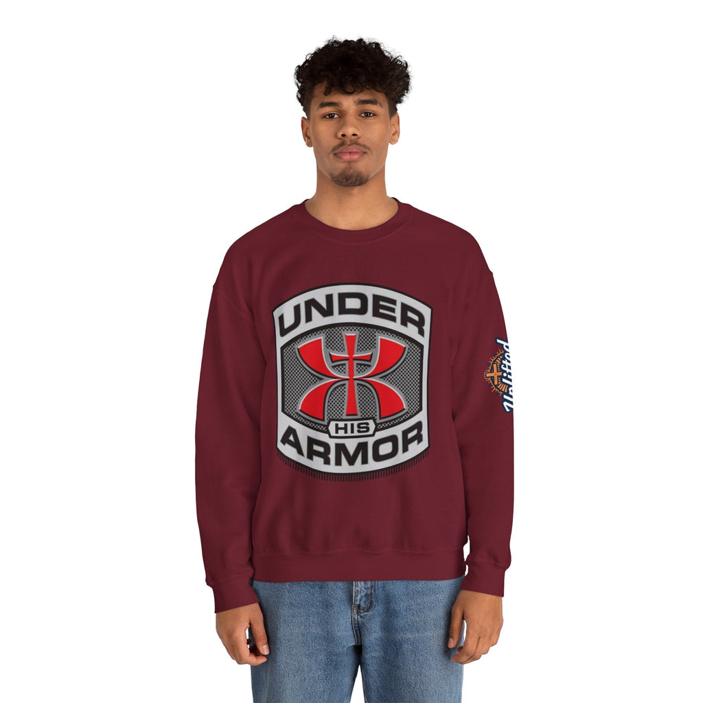 Under His Armor Crewneck Sweatshirt — Christian Faith Graphic Pullover Printify