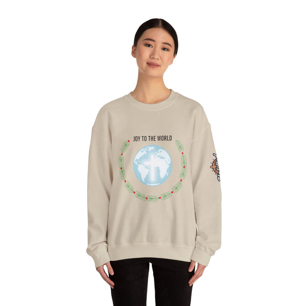 Joy to the World Sweatshirt – Wreath Earth Nativity Christian Christmas Sweatshirt for Isaiah 9:6 Holiday Faith & Festive Joy Printify