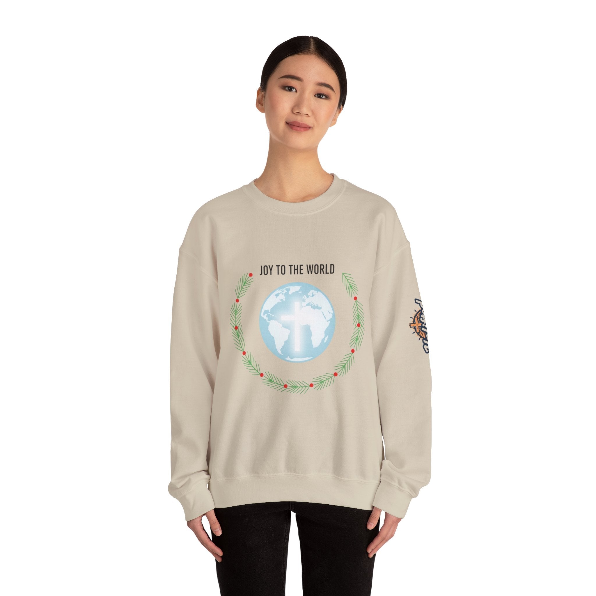 Joy to the World Sweatshirt – Wreath Earth Nativity Christian Christmas Sweatshirt for Isaiah 9:6 Holiday Faith & Festive Joy Printify