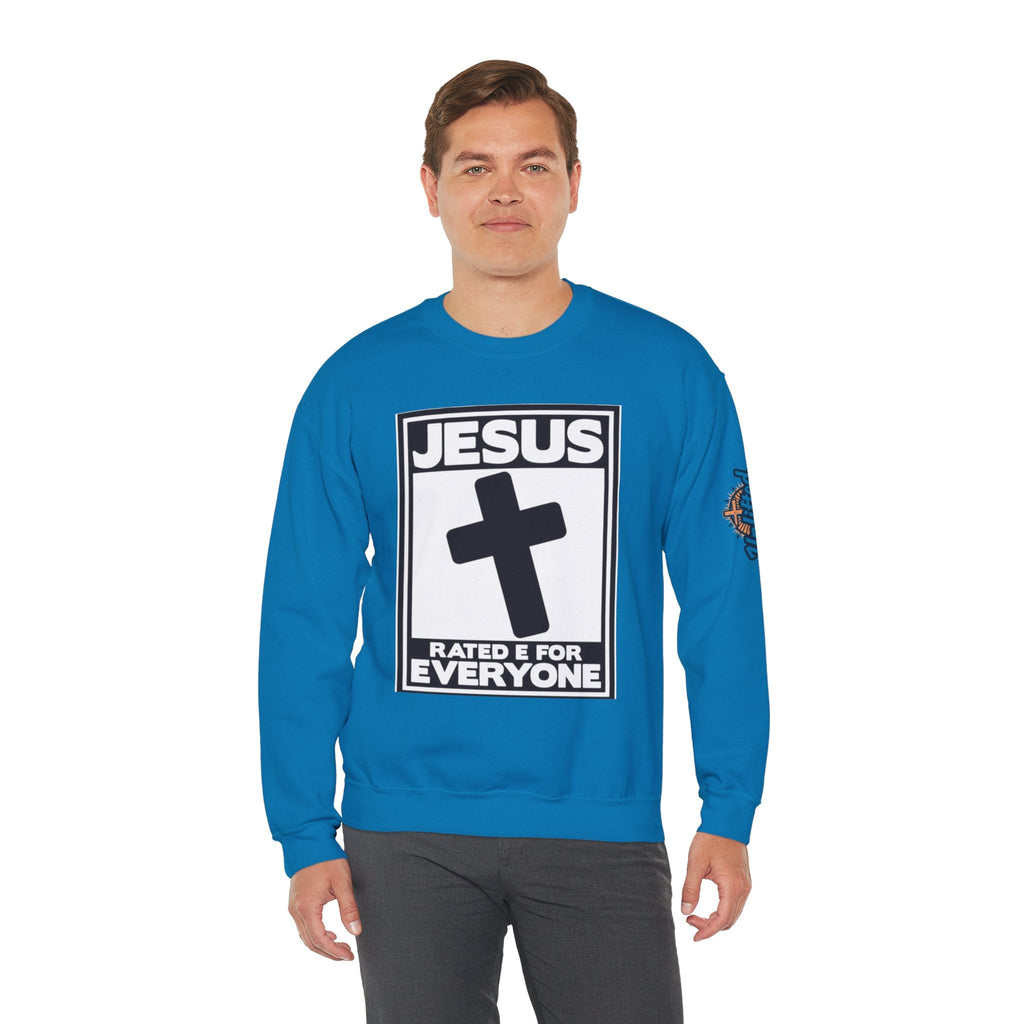 Jesus, Rated E for Everyone Sweatshirt - Gamer Faith Sweatshirt - Christian Video Game Parody Printify