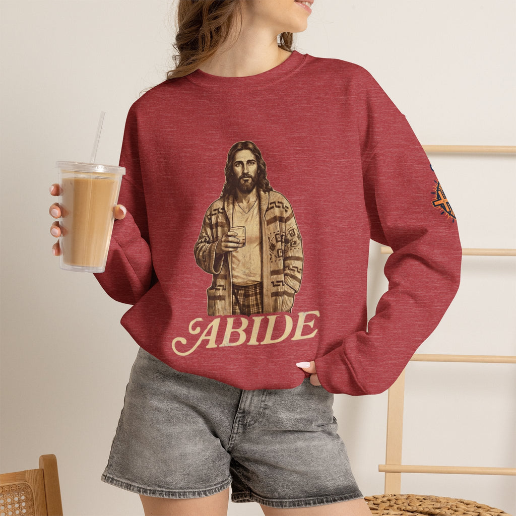 Abide Jesus Sweatshirt — Vintage 'The Dude' Religious Graphic Sweatshirt Printify