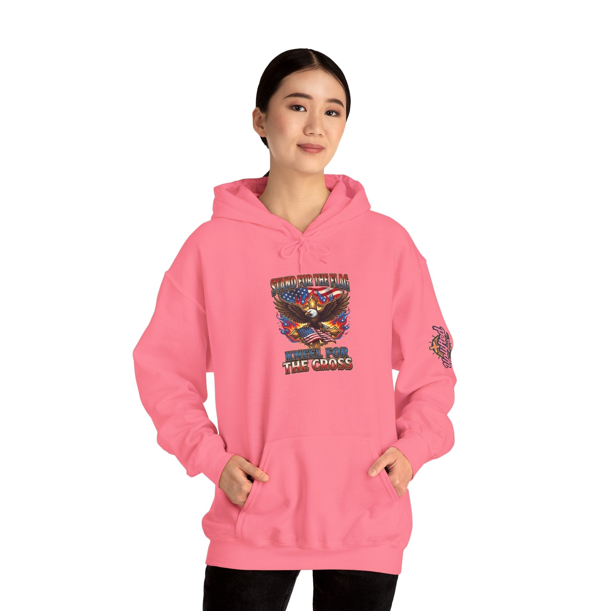 Stand for the Flag Kneel for the Cross Hoodie | Patriotic Eagle Hoodie Printify
