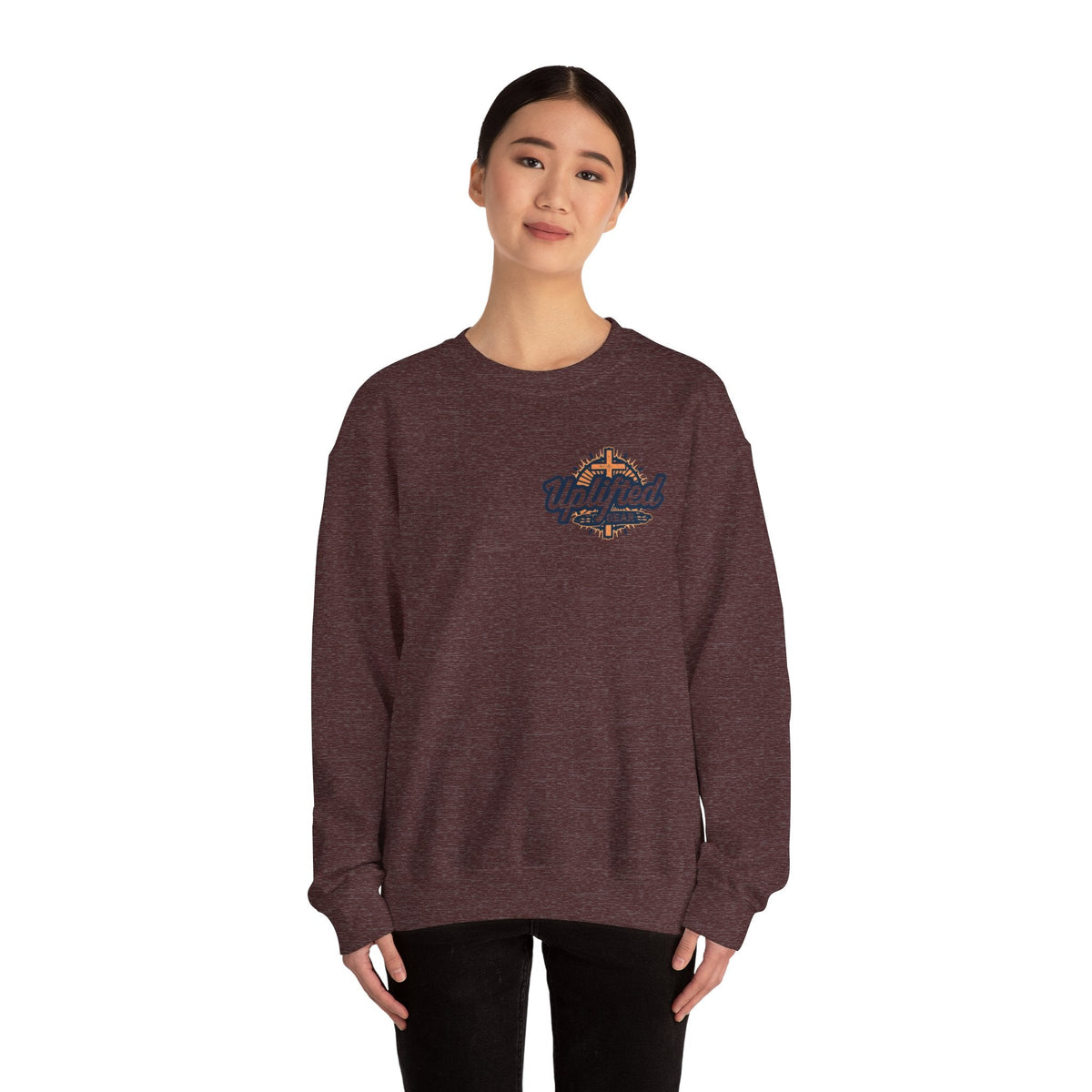 ✨ Chosen. Loved. Redeemed. – Elegant Christian Sweatshirt | Gold Foil Faith Tee | Subtle Cross & Heart Design | Inspirational Bible Verse Apparel by Uplifted Gear Printify