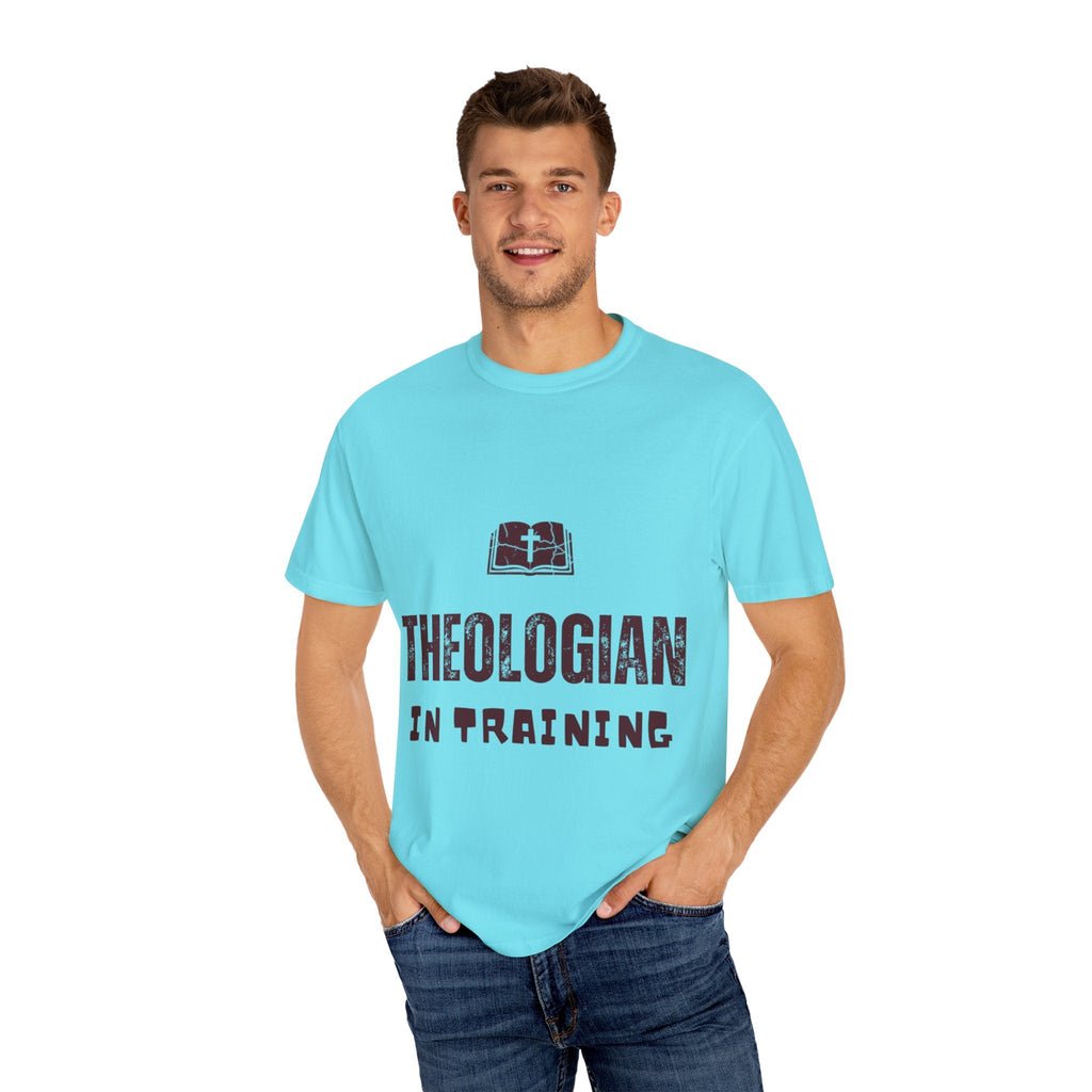 Theologian in Training T-Shirt – Open Bible & Cross Christian Tee for Faithful Learners Printify
