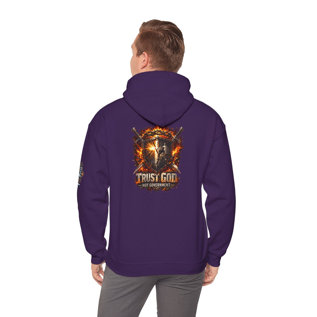 Trust God Not Government Shield Hoodie — Patriotic Christian Faith Hoodie Printify