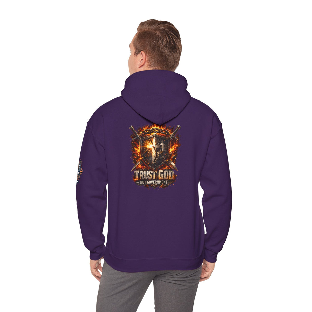 Trust God Not Government Shield Hoodie — Patriotic Christian Faith Hoodie Printify