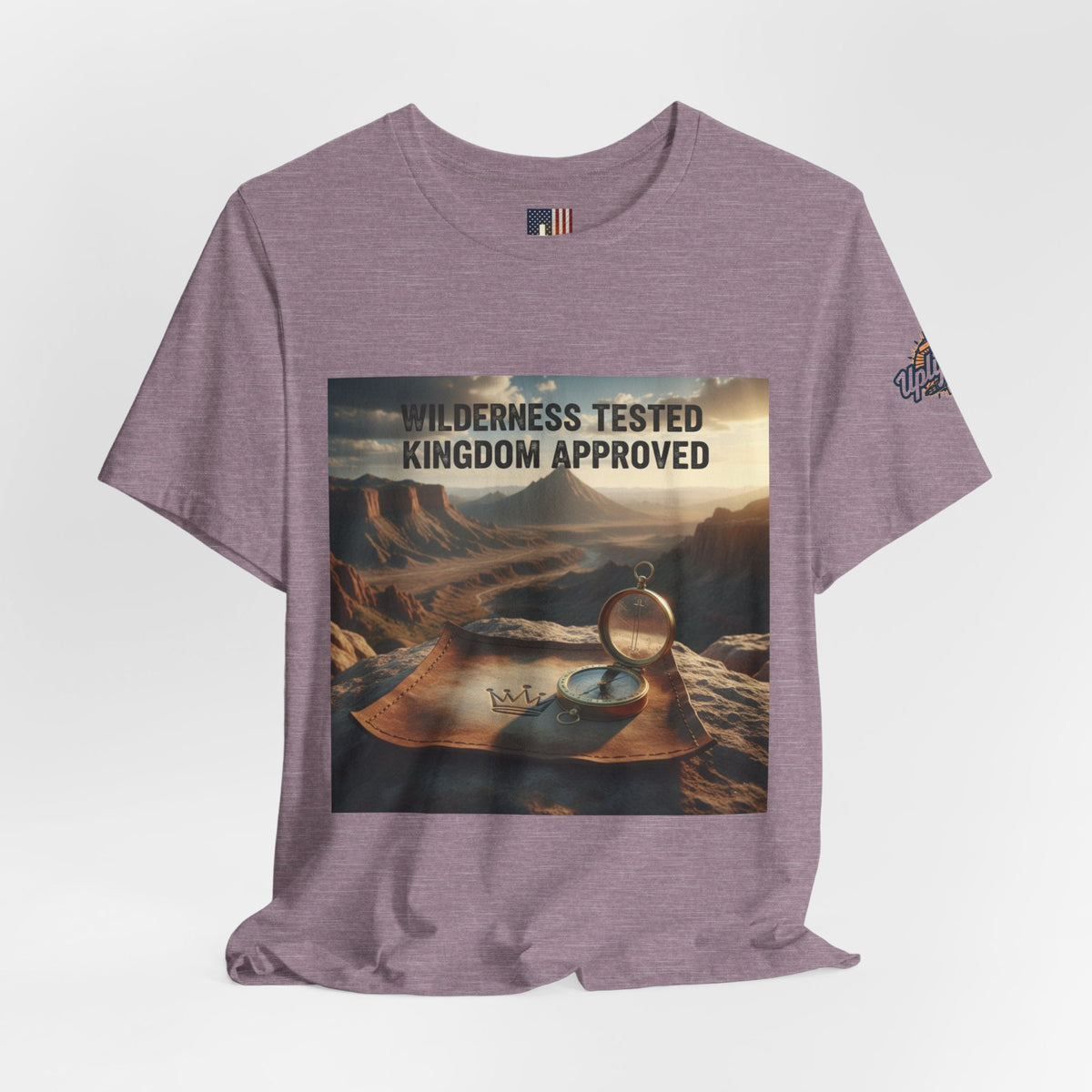 Wilderness Tested Kingdom Approved T-shirt – Mountain Desert Compass Crown Christian T-shirt for Biblical Adventure Faith Printify