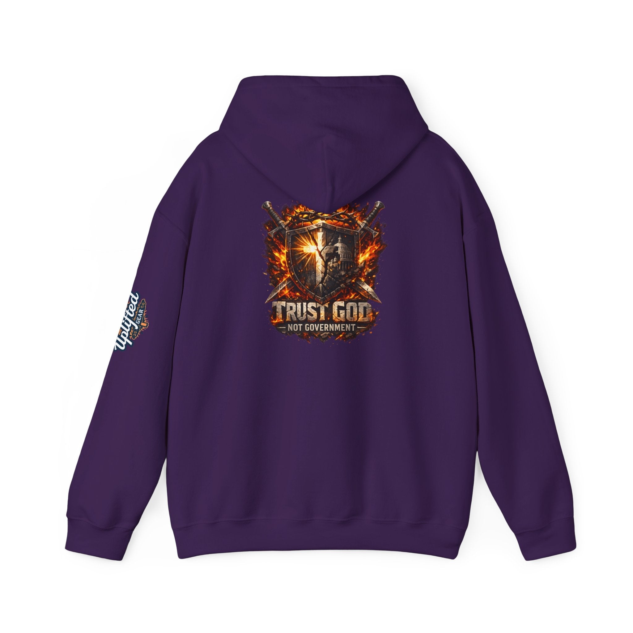 Trust God Not Government Shield Hoodie — Patriotic Christian Faith Hoodie Printify