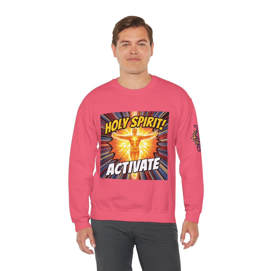 Holy Spirit Activate Sweatshirt – Superhero Christian Sweatshirt with Vibrant Power-Up Design for Faith-Fueled Boldness Printify