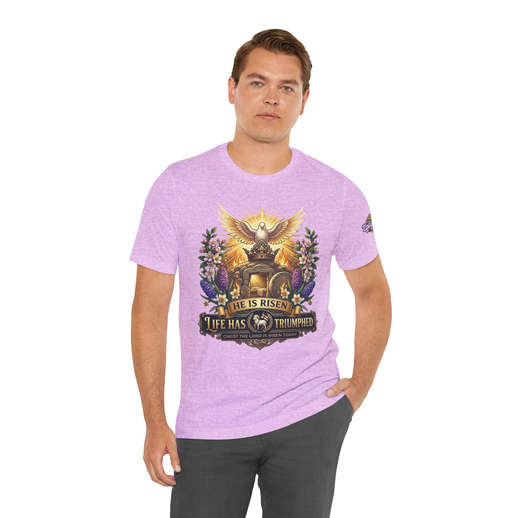 He Is Risen "Life Has Triumphed" T-Shirt — Easter Resurrection Christian Tee Printify