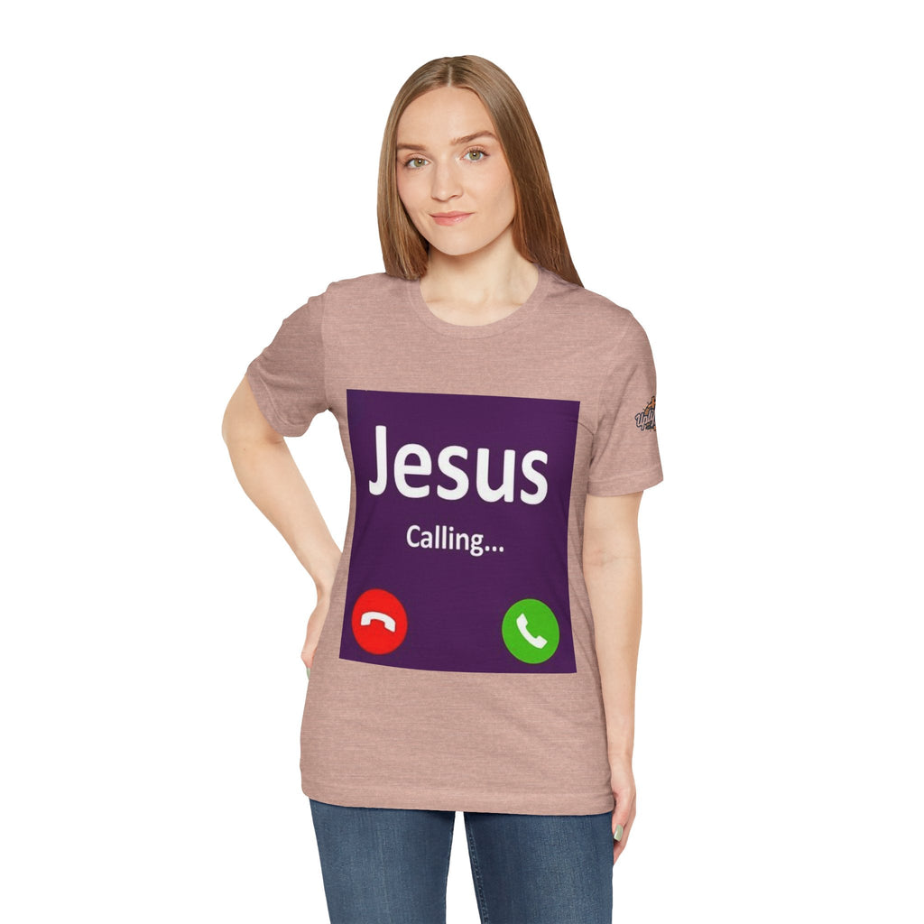 Jesus Calling T-shirt – Funny Cell Phone Screen Christian T-shirt for Divine Connection & Faith Humor Printify