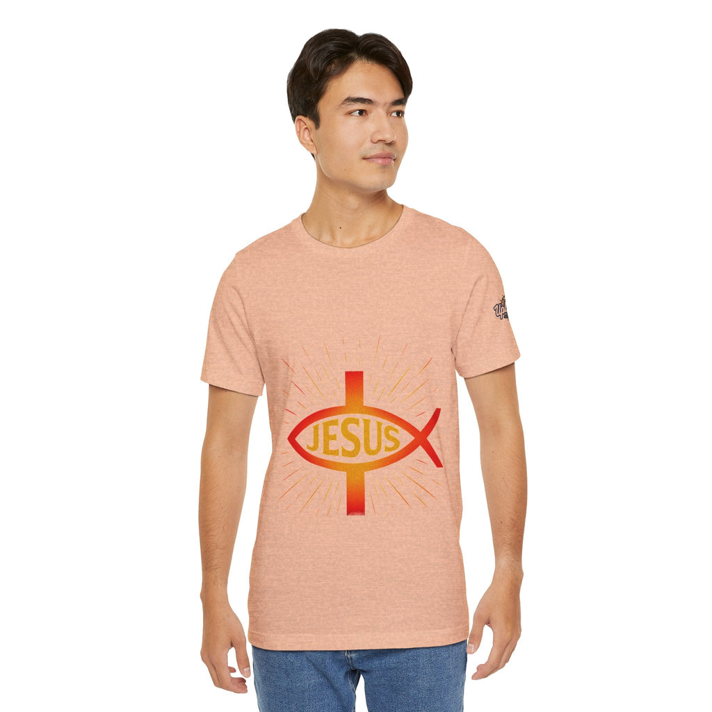 Jesus Ichthys T-shirt – Christian Fish Symbol with Cross & Jesus Inscription T-shirt for Eternal Faith & Streetwear Printify