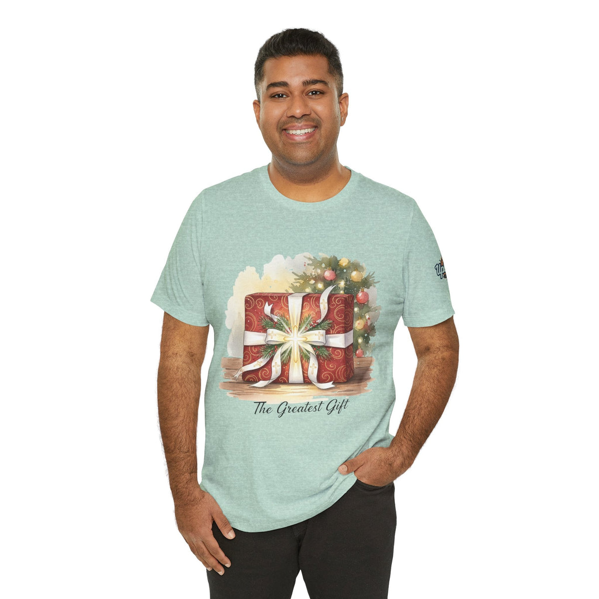 The Greatest Gift T-shirt – Cross Bow Present Christian T-shirt for Christmas Salvation & Eternal Faith Printify