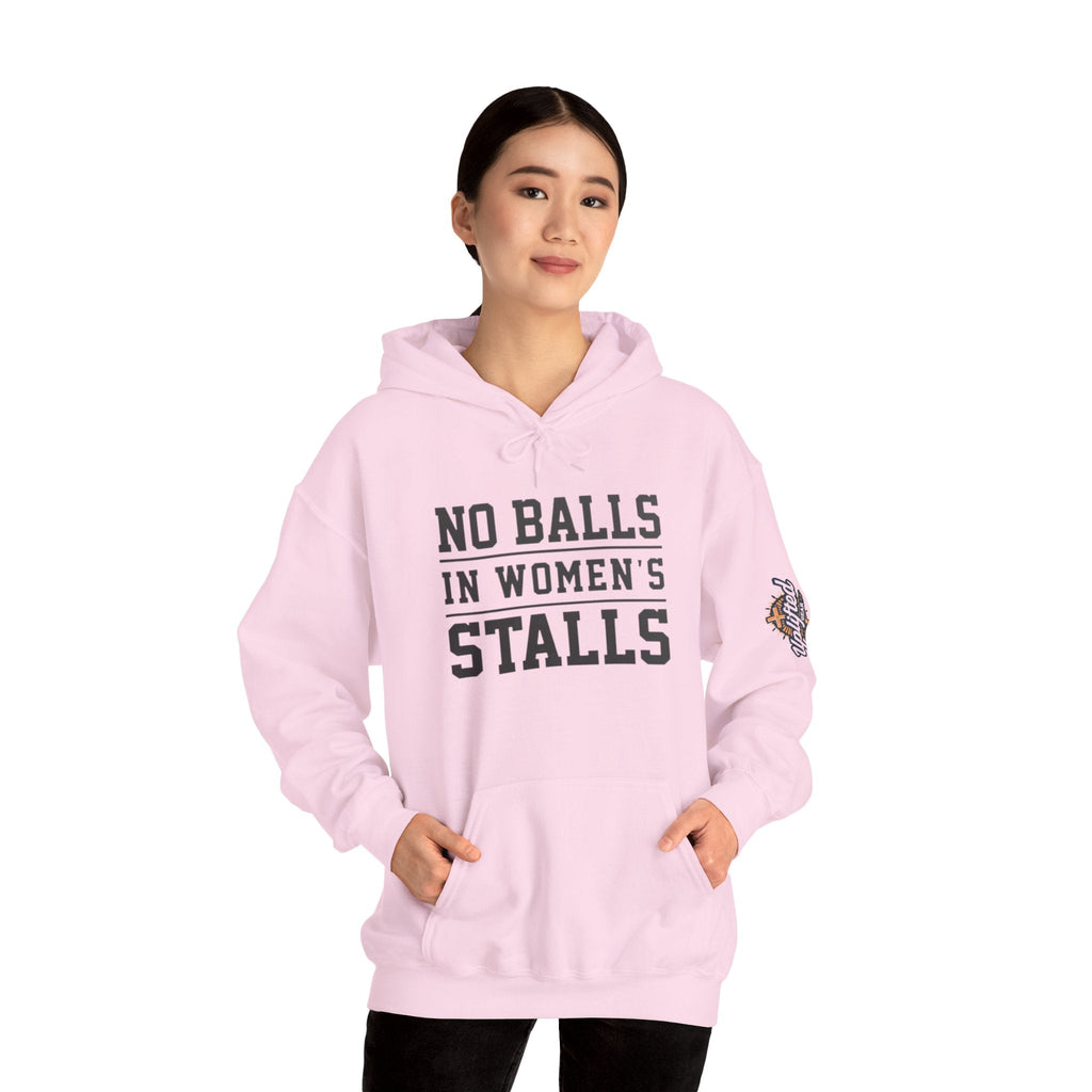 "No Balls in Women's Stalls" Statement Hoodie — Protest Sweatshirt Printify
