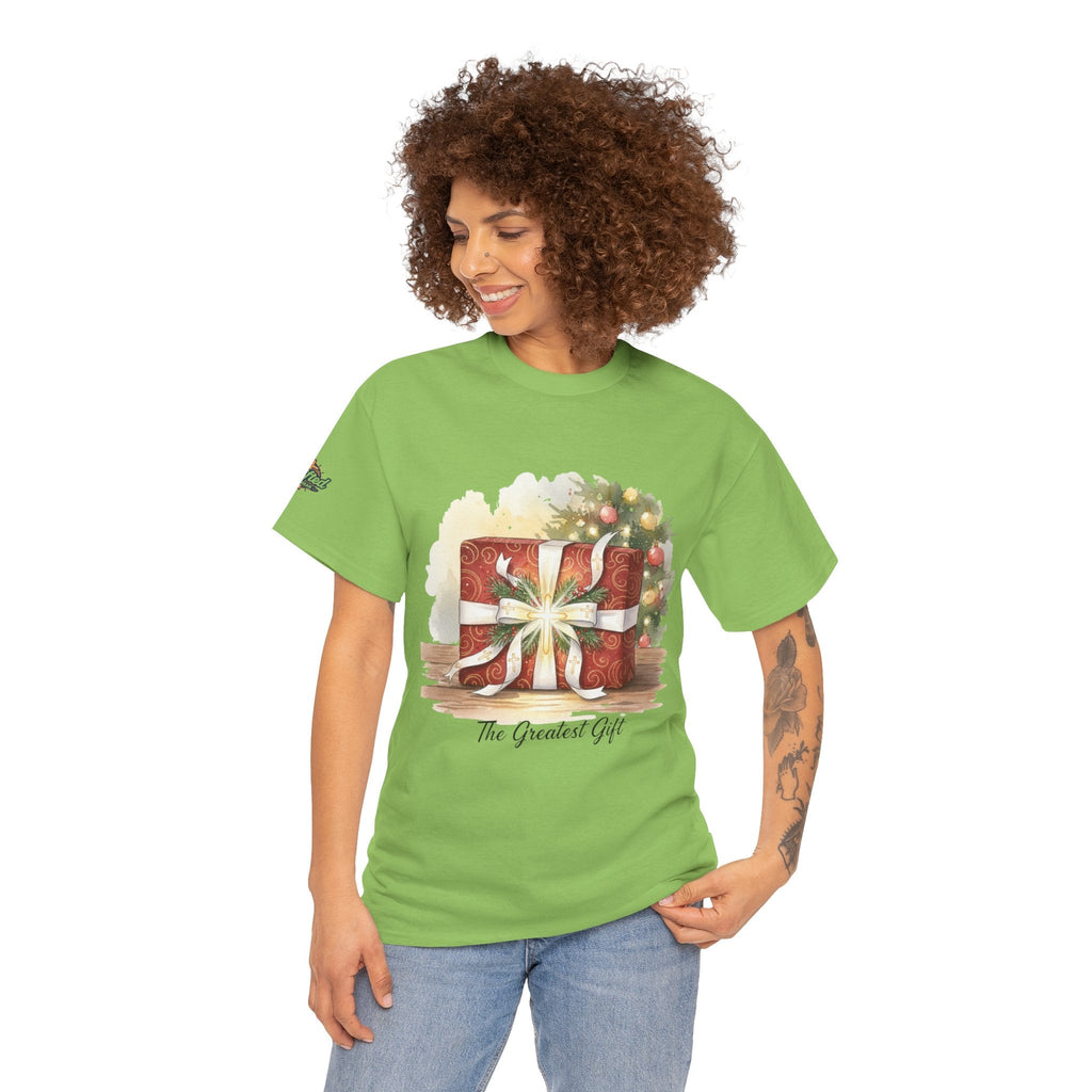 The Greatest Gift T-shirt – Cross Bow Present Christian T-shirt for Christmas Salvation & Eternal Faith Printify
