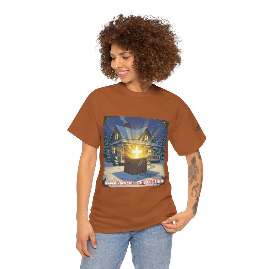 A Major Award This Christmas T-shirt – Fragile Leg Lamp Parody Cross Unboxing Christian T-shirt for Hilarious Faith & Holiday Glow Printify