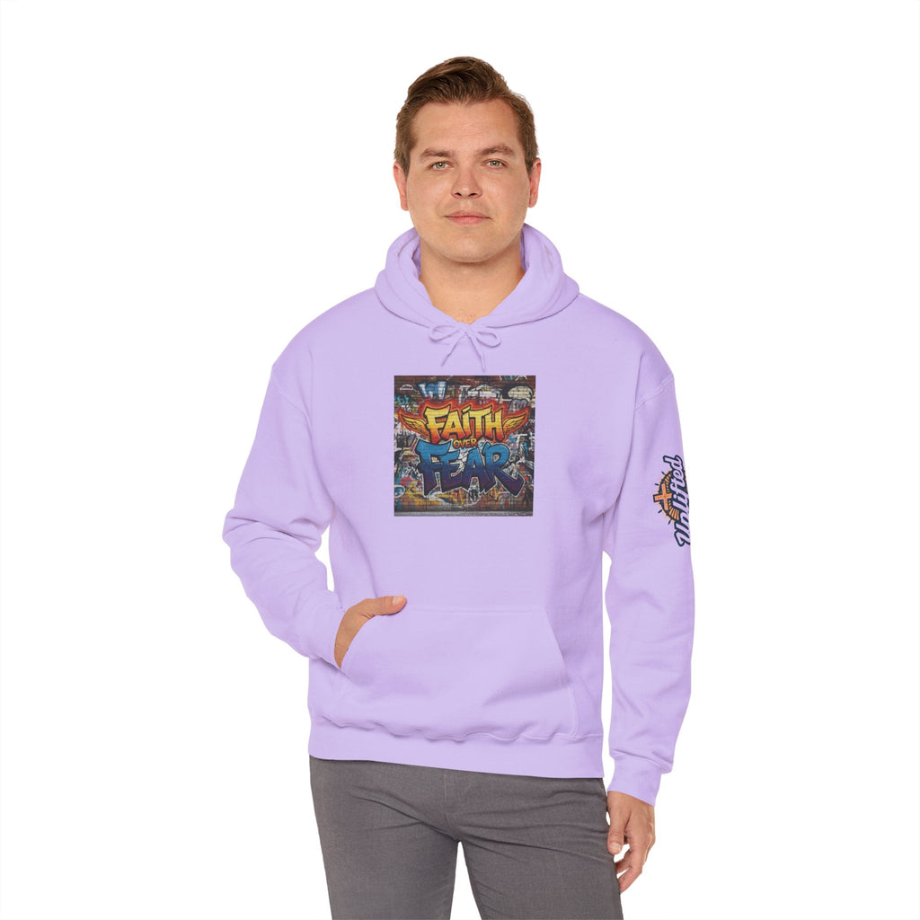 Faith Over Fear Hoodie – Graffiti Wall Christian Sweatshirt for Bold 2 Corinthians 5:7 Streetwear & Unshakable Faith Printify