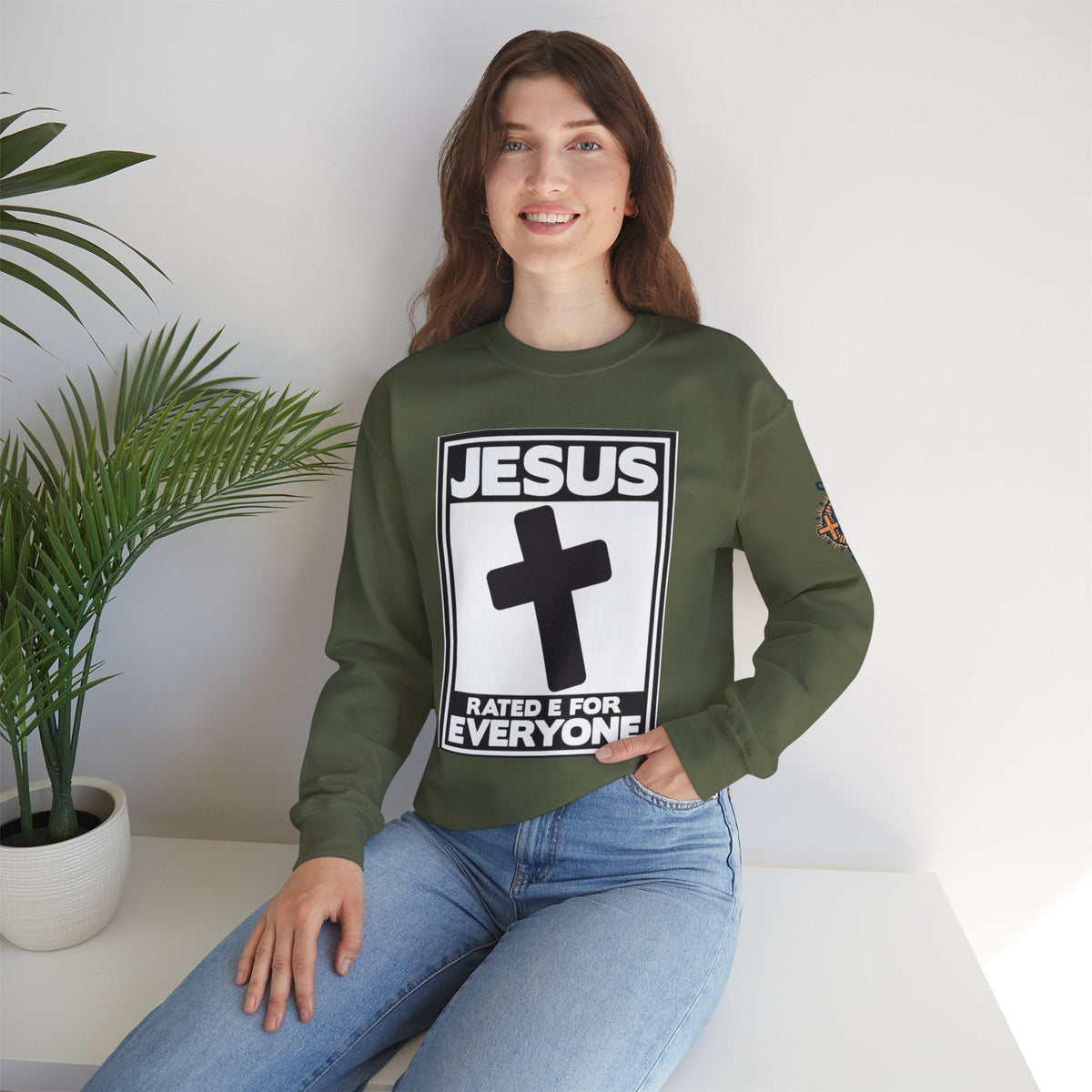 Jesus, Rated E for Everyone Sweatshirt - Gamer Faith Sweatshirt - Christian Video Game Parody Printify
