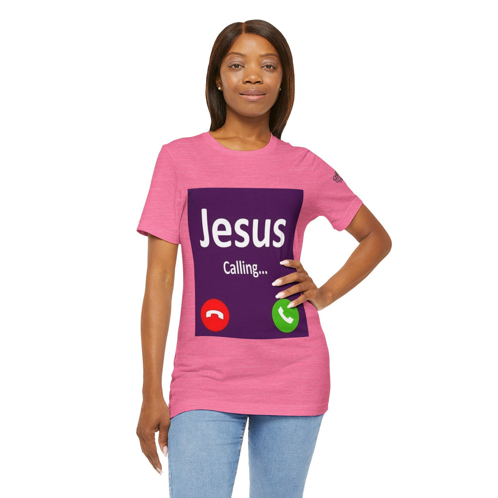 Jesus Calling T-shirt – Funny Cell Phone Screen Christian T-shirt for Divine Connection & Faith Humor Printify