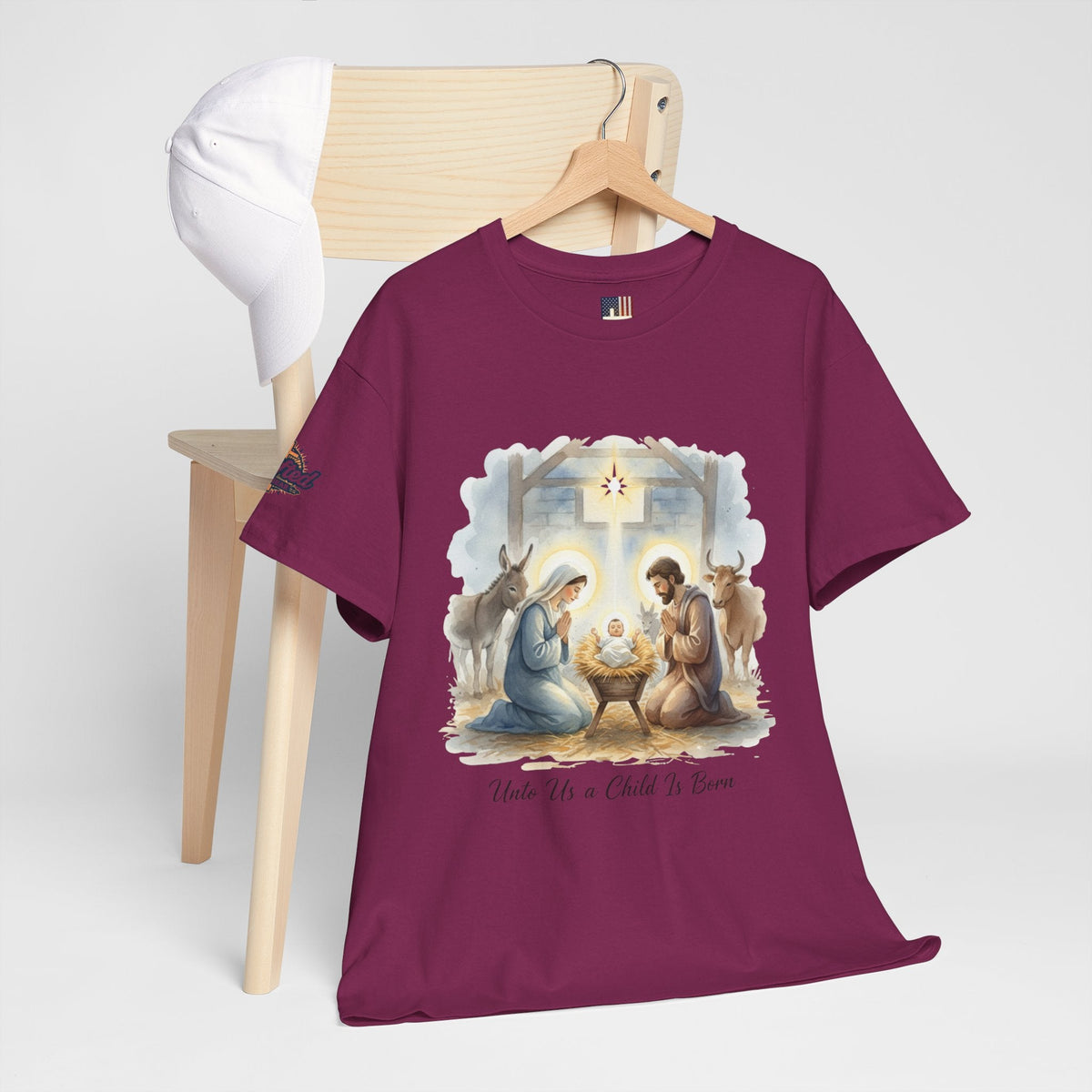 Unto Us a Child is Born T-shirt – Isaiah 9:6 Nativity Manger Scene Christian Christmas T-shirt for Holy Night Faith Printify