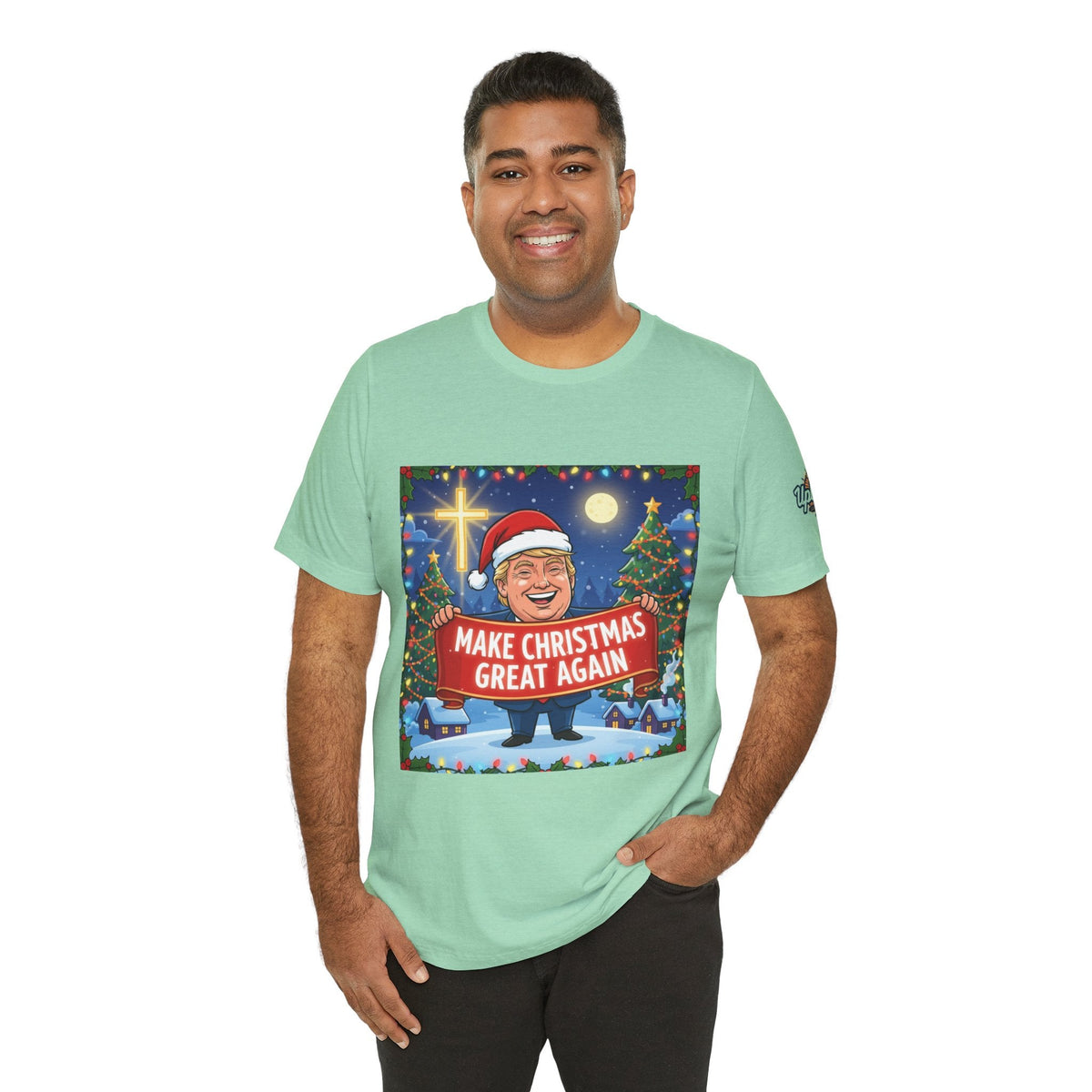 🎄 Make Christmas Great Again – Patriotic Christian Christmas T-Shirt | Bold Holiday Faith Tee | Red & White Banner Design | Uplifted Gear Printify