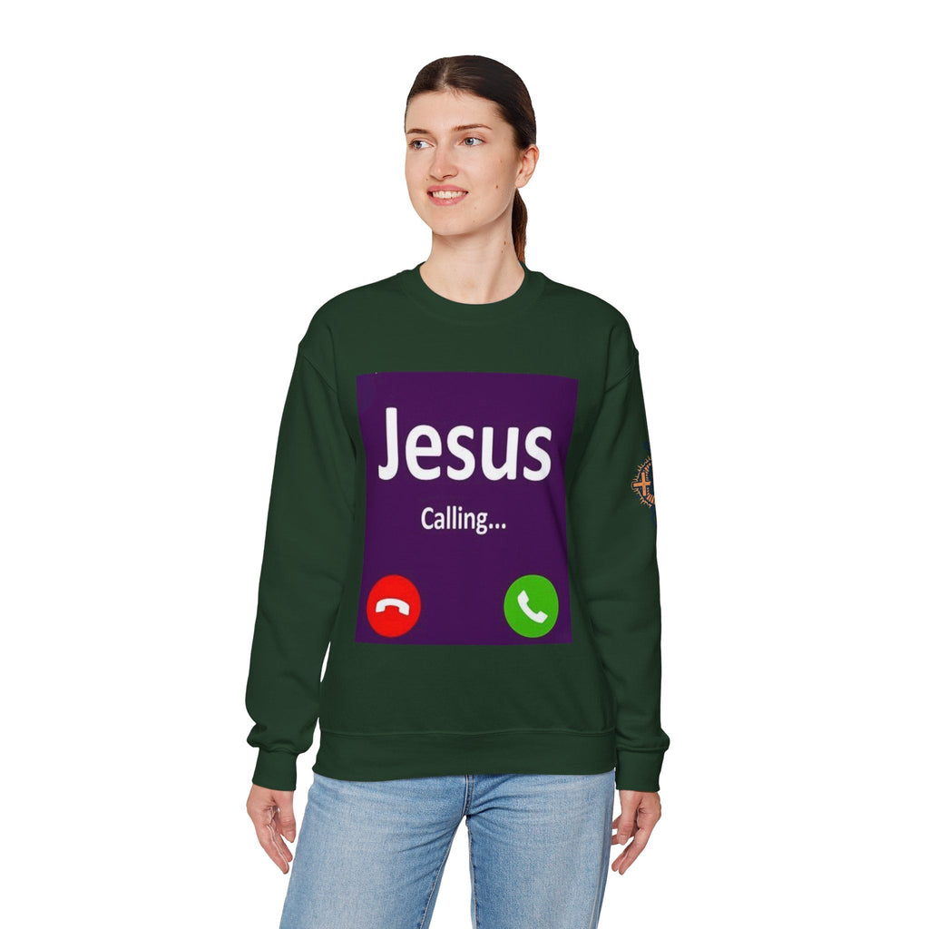 Jesus Calling Sweatshirt – Funny Cell Phone Screen Christian Sweatshirt for Divine Connection & Faith Humor Printify