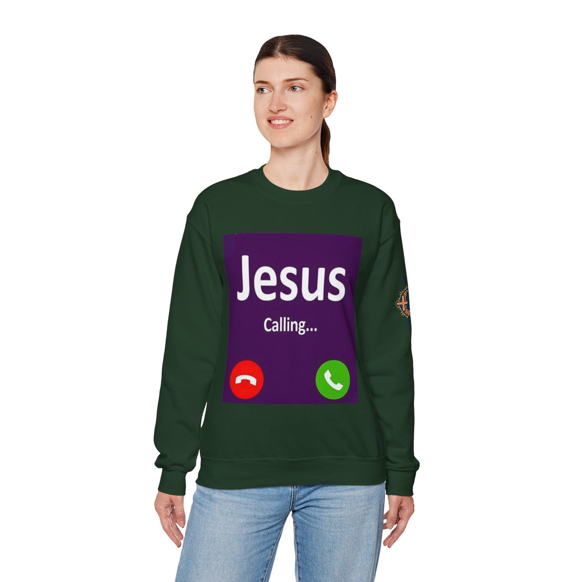 Jesus Calling Sweatshirt – Funny Cell Phone Screen Christian Sweatshirt for Divine Connection & Faith Humor Printify