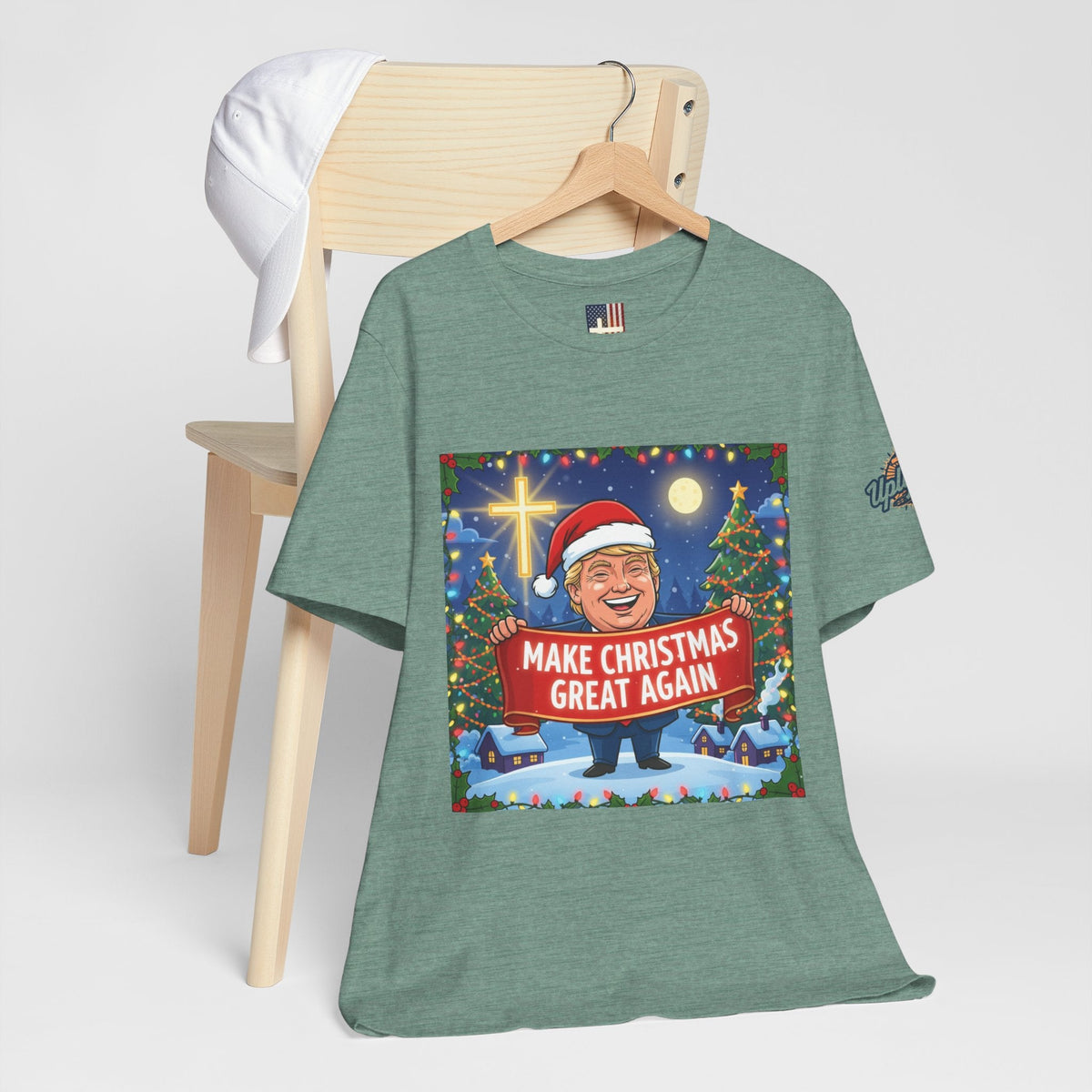 🎄 Make Christmas Great Again – Patriotic Christian Christmas T-Shirt | Bold Holiday Faith Tee | Red & White Banner Design | Uplifted Gear Printify