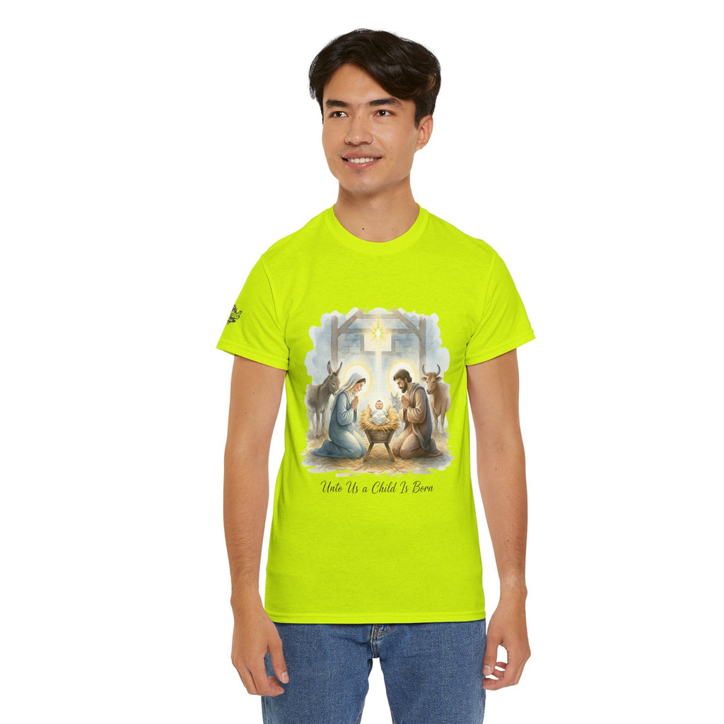 Unto Us a Child is Born T-shirt – Isaiah 9:6 Nativity Manger Scene Christian Christmas T-shirt for Holy Night Faith Printify