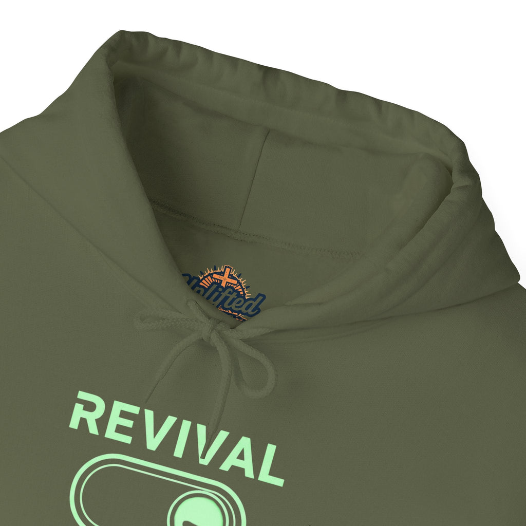 🔥 Revival Mode: ON – Christian Techwear Hoodie | Glowing Green Faith Switch | Futuristic Jesus Shirt | Activate Your Spiritual Awakening | Uplifted Gear Printify