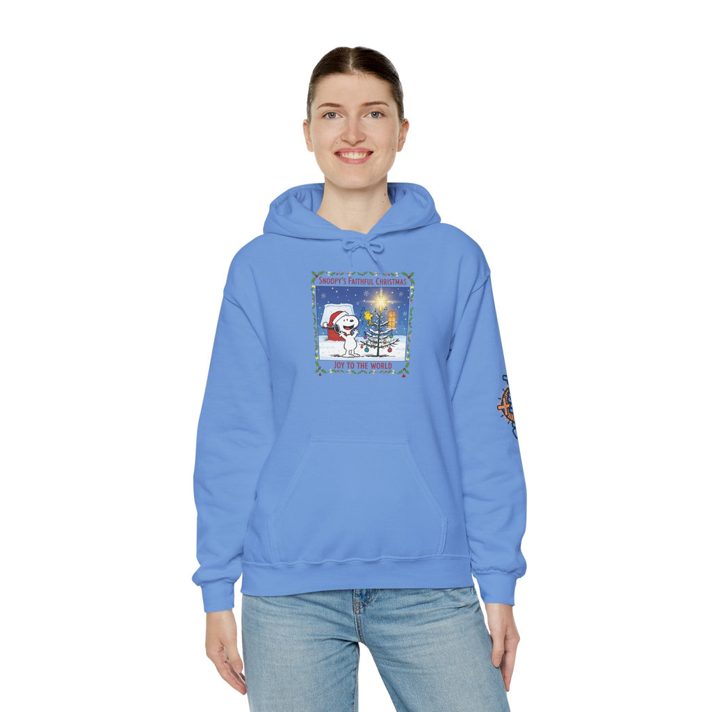 🎄 Faithful Christmas Friends – Christian Holiday Hoodie | Festive Tree & Cartoon Duo | Heartwarming Christmas Tee by Uplifted Gear Printify