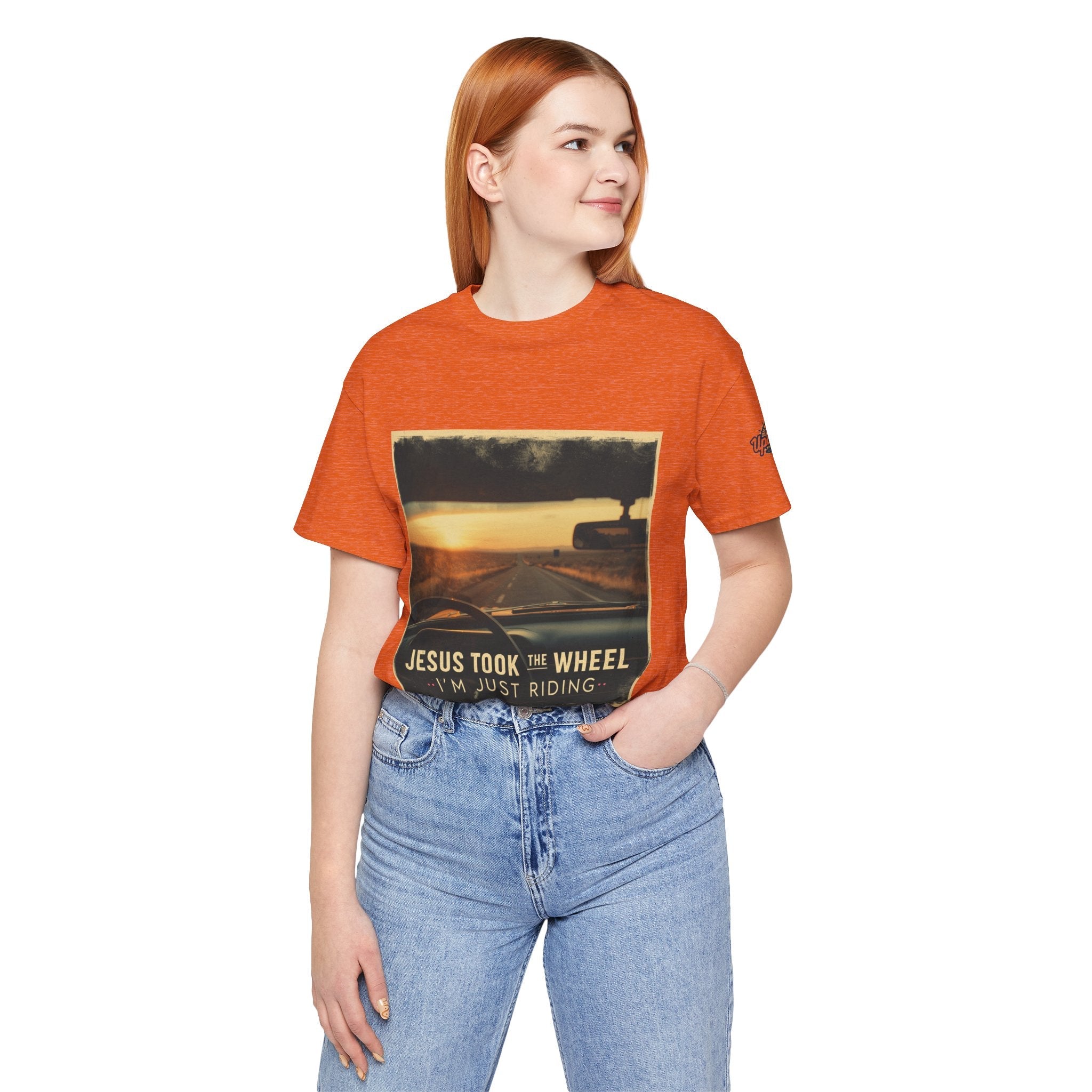 Jesus Took the Wheel I'm Just Riding T-shirt – Funny Christian Convertible Car T-shirt for Surrendered Faith & Humor Printify